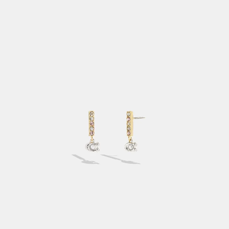 Coach Outlet Signature Pavé Bar Huggie Earrings