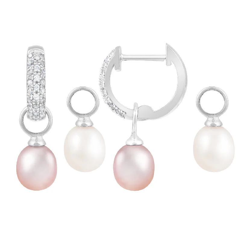 Sterling Silver Interchangeable Double Pearl Earrings