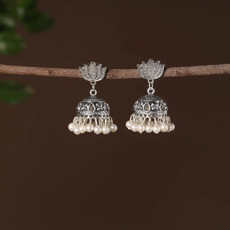 Esha German Silver Beaded Jhumki Earrings