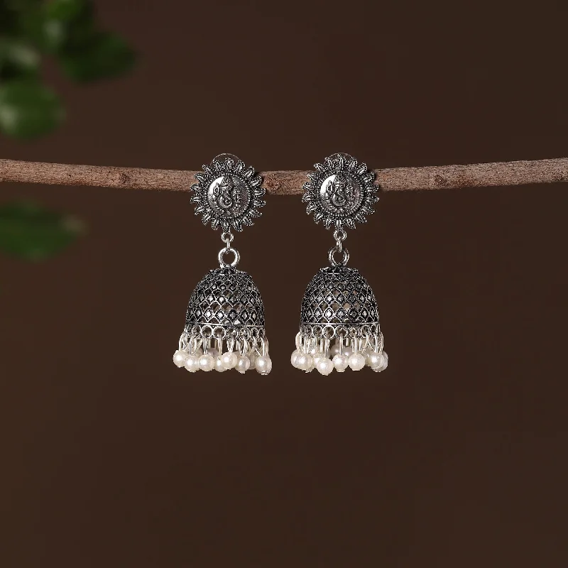 Fariha German Silver Beaded Jhumki Earrings