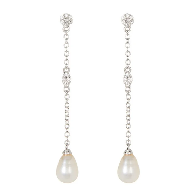 Adornia Freshwater Pearl and Crystal Drop Earrings silver