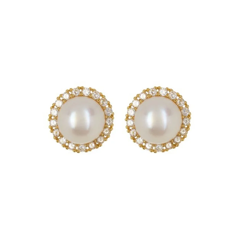 Adornia Freshwater Pearl Halo Earrings gold