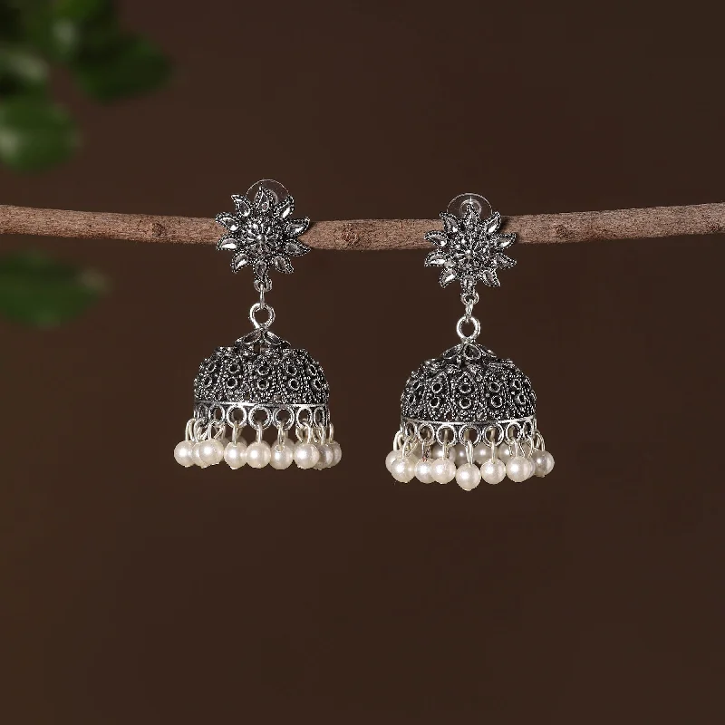 Vedika German Silver Beaded Jhumki Earrings