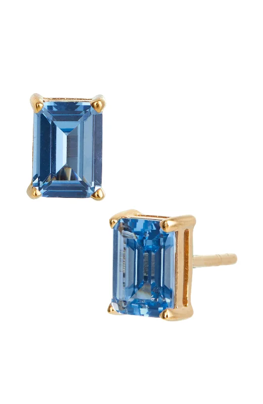 VERMEIL DECEMBER BLUE TOPAZ EMERALD CUT CZ BIRTHSTONE STUD IN BOX