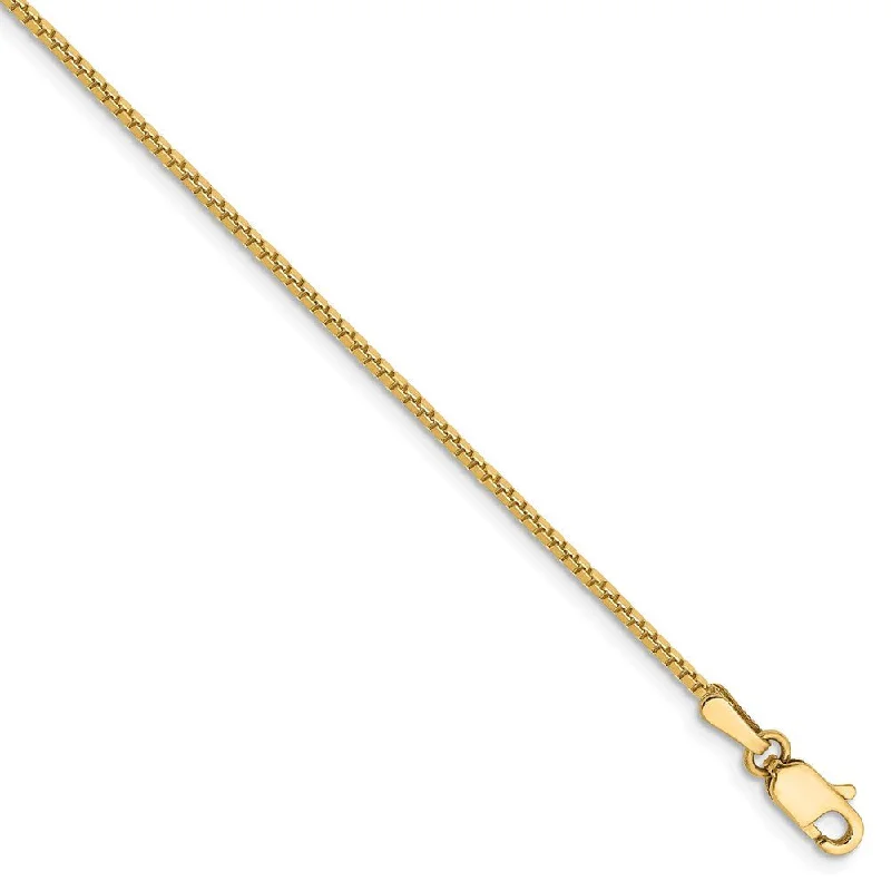 1.1mm, 14k Yellow Gold, Solid Box Chain Anklet, 9 Inch