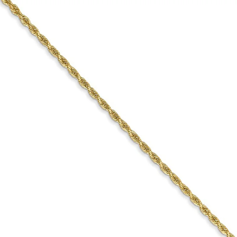 1.3mm 14k Yellow Gold Solid Diamond Cut Rope Chain Bracelet & Anklet