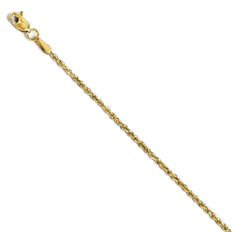 1.5mm 14k Yellow Gold Solid Diamond Cut Rope Chain Bracelet & Anklet