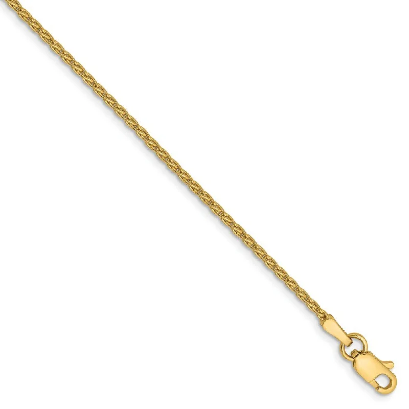 1.5mm, 14k Yellow Gold, Solid Parisian Wheat Chain Anklet, 9 Inch