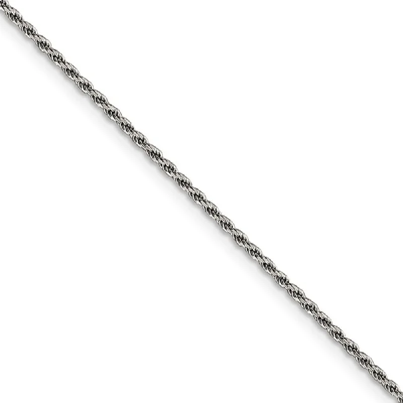 1.5mm Rhodium Plated Sterling Silver Solid D/C Rope Chain Anklet