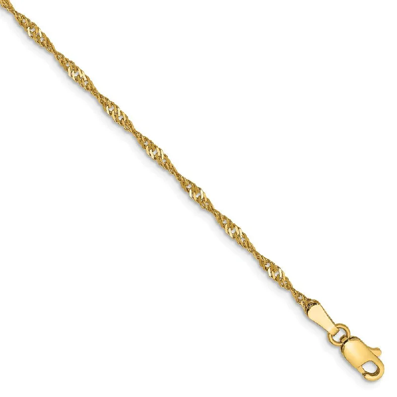 1.7mm, 14k Yellow Gold, Singapore Chain Anklet