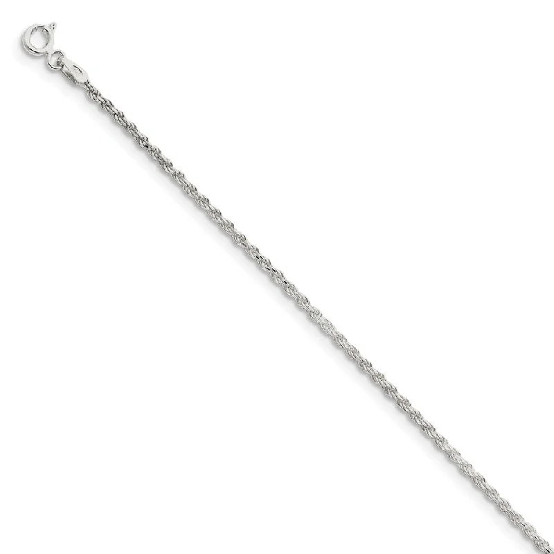 1.7mm, Sterling Silver Diamond Cut Solid Rope Chain Anklet