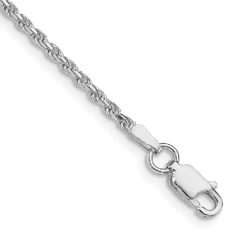 1.9mm Rhodium Plated Sterling Silver Solid D/C Rope Chain Anklet