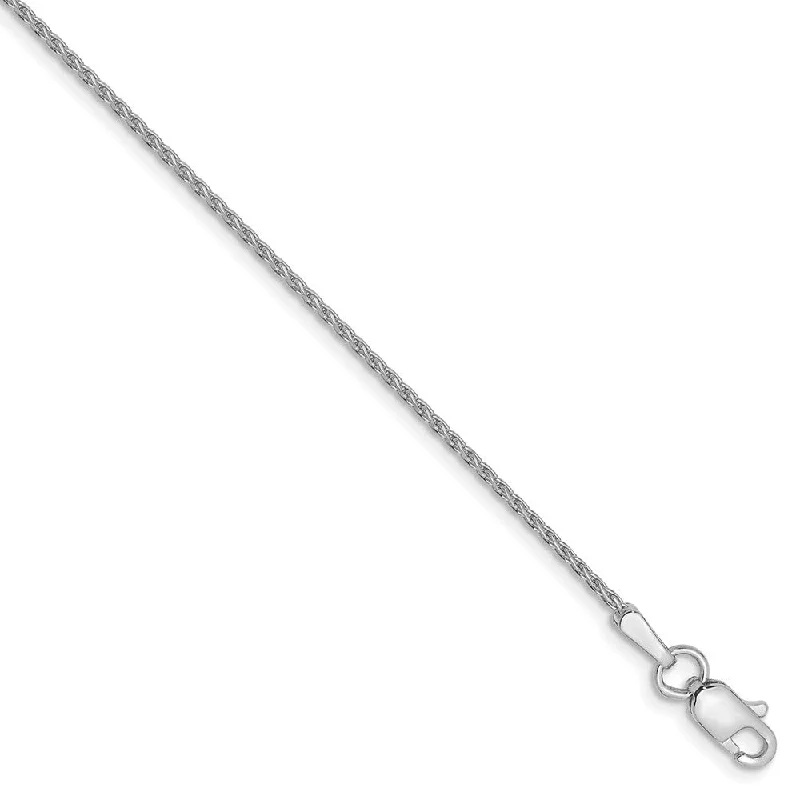 14k White Gold 1mm Diamond Cut Round Wheat Chain Anklet