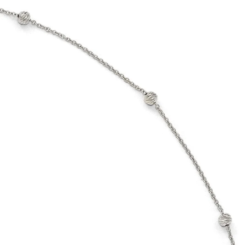 14k White Gold Diamond-Cut Beaded Cable Chain Anklet, 10-11 Inch