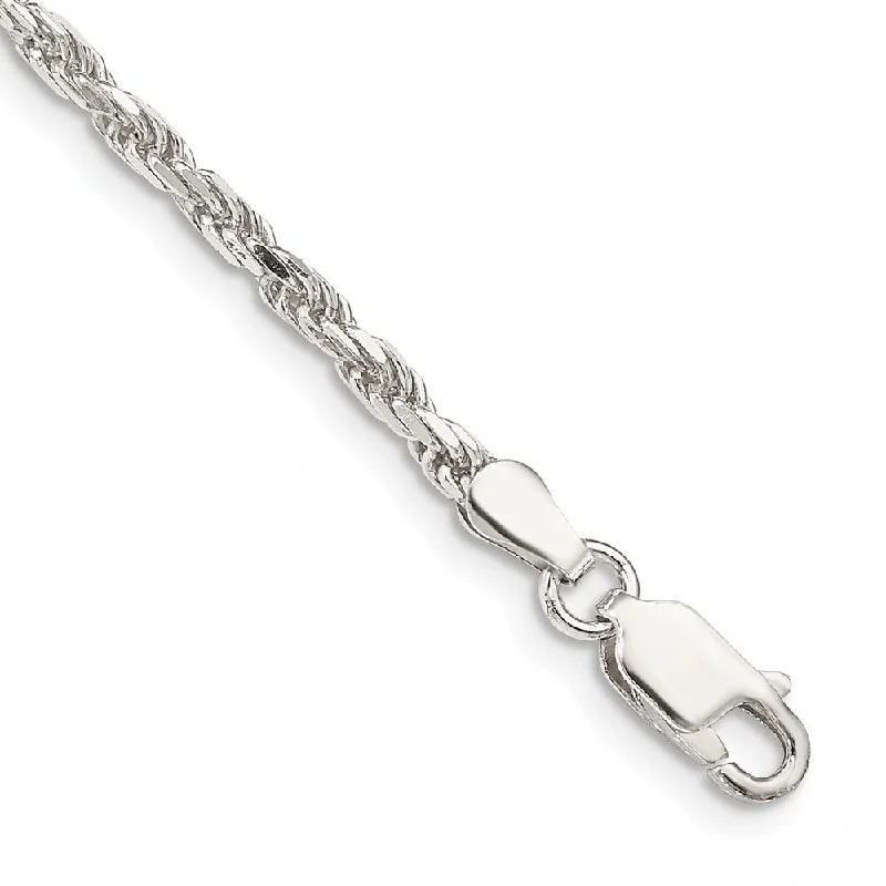 2.5mm Sterling Silver Diamond Cut Solid Rope Chain Anklet