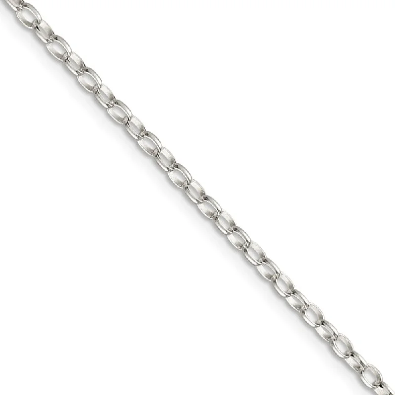 2.5mm Sterling Silver Solid Oval Rolo Chain Anklet, 9 Inch