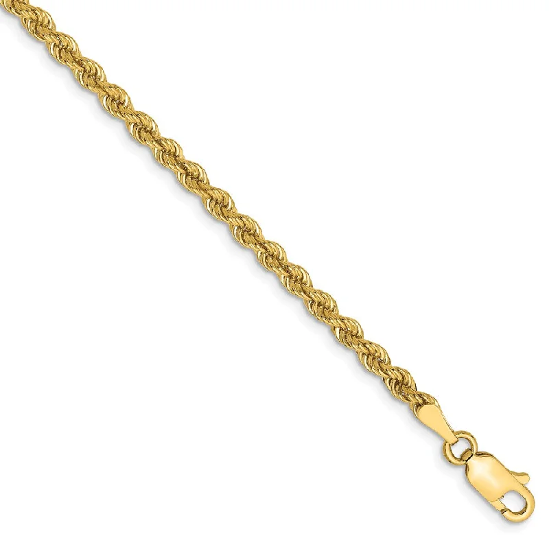 2.75mm, 14k Yellow Gold, Handmade Solid Rope Chain Anklet or Bracelet