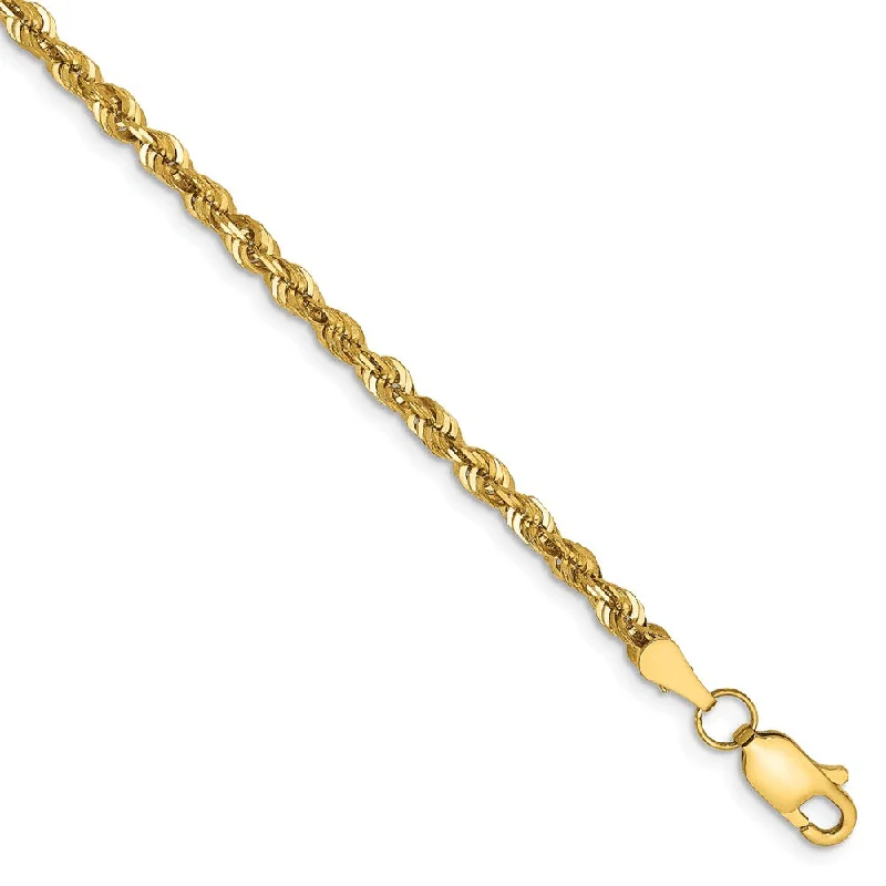 2.75mm, 14k Yellow Gold Light Diamond Cut Rope Chain Anklet