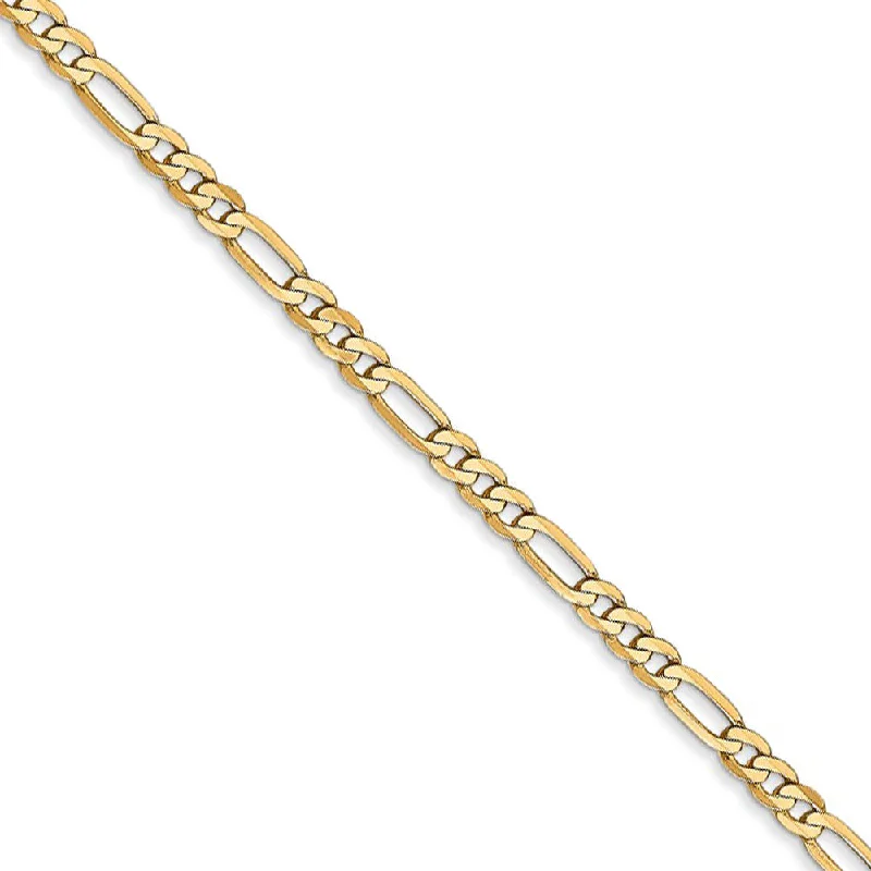 2.75mm 14k Yellow Gold Solid Flat Figaro Chain Bracelet & Anklet