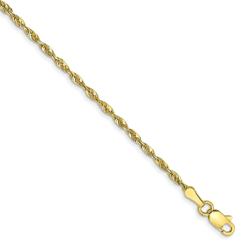 2mm 10k Yellow Gold Lightweight D/C Rope Chain Anklet, 10 Inch