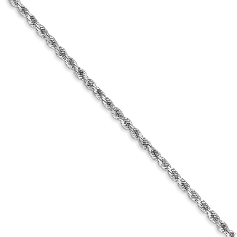 2mm 14k White Gold Solid Diamond Cut Rope Chain Bracelet & Anklet