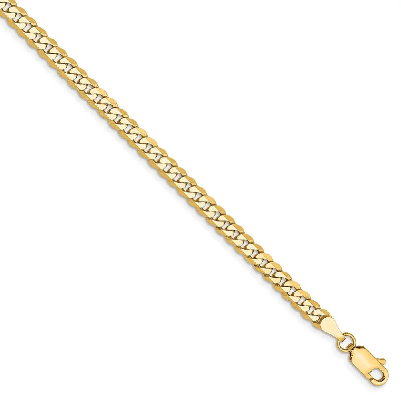 3.2mm, 14k Yellow Gold, Solid Beveled Curb Chain Anklet or Bracelet