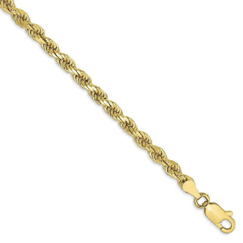 3.5mm, 10k Yellow Gold Diamond Cut Solid Rope Chain Anklet or Bracelet