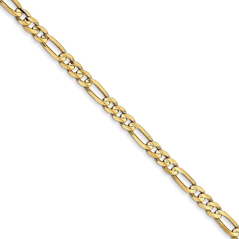 3mm 10k Yellow Gold Solid Concaved Figaro Chain Bracelet & Anklet