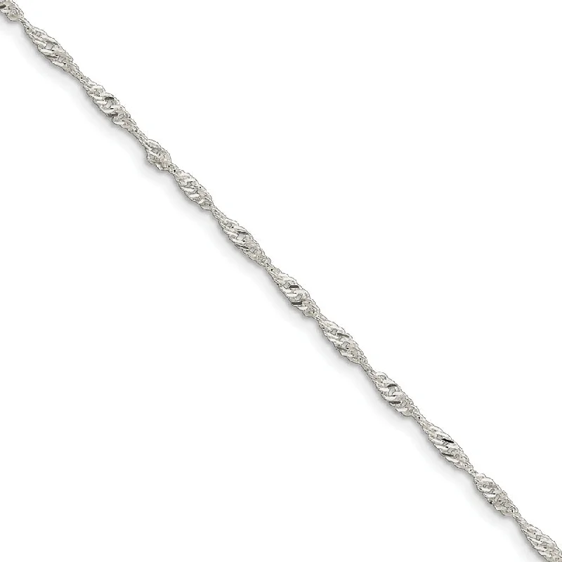 3mm Sterling Silver Diamond Cut Singapore Anklet, 9-10 Inch