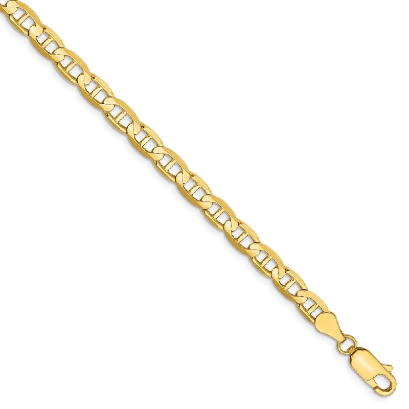 4.5mm, 14k Yellow Gold, Solid Concave Anchor Chain Anklet or Bracelet