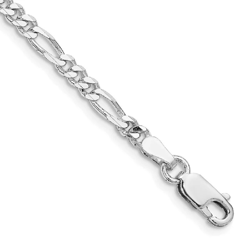 4mm Rhodium Plated Sterling Silver Solid Figaro Chain Anklet, 9 Inch