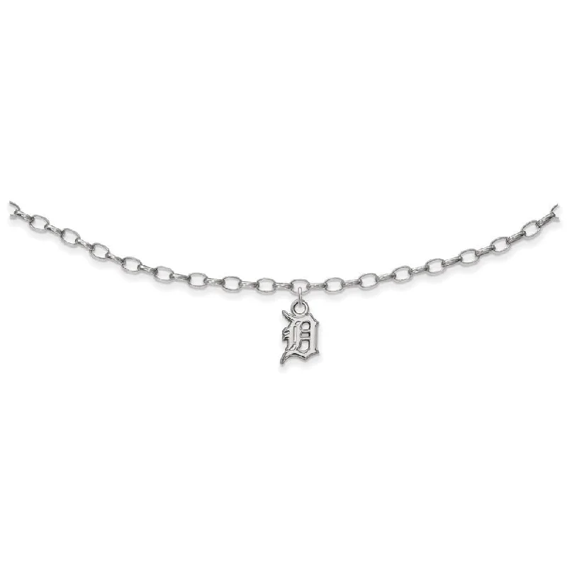 MLB Sterling Silver Rhodium Plated Detroit Tigers Anklet, 9 Inch