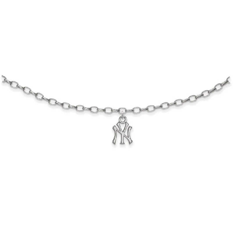 MLB Sterling Silver Rhodium Plated New York Yankees N-Y Anklet, 9 Inch