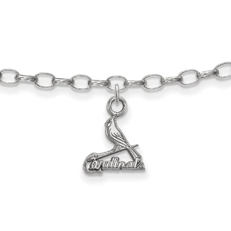 MLB Sterling Silver Rhodium Plated St. Louis Cardinals Anklet, 9 Inch