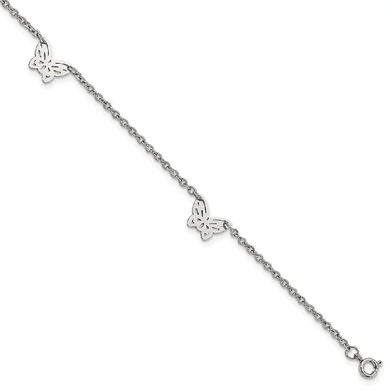 Stainless Steel Cutout Butterfly Charms Anklet, 9-10 Inch