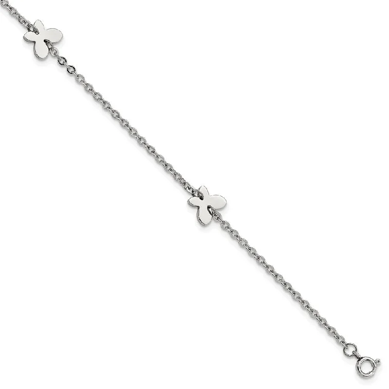 Stainless Steel Polished Butterfly Charms Anklet, 9-10 Inch