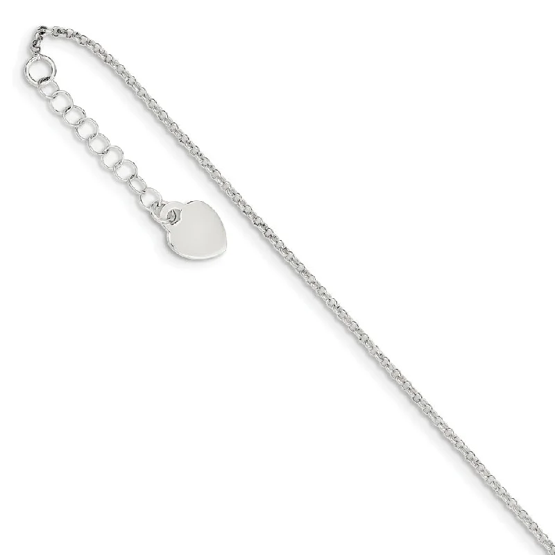 Sterling Silver 1.5mm Cable Chain And Polished Heart Anklet, 9-10 Inch