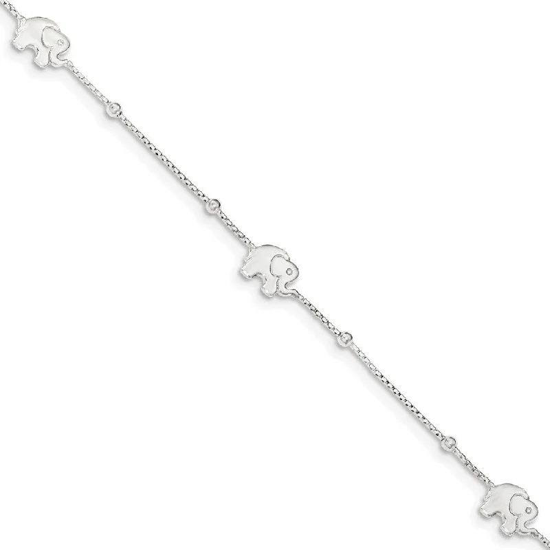 Sterling Silver 1mm Box Chain And Elephant Charm Anklet, 9-11 Inches