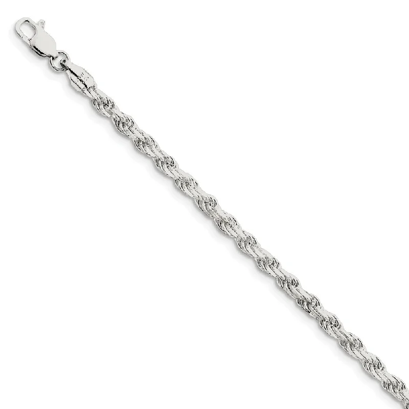 Sterling Silver 3.5mm Diamond-cut Rope Chain Anklet, 9 Inch