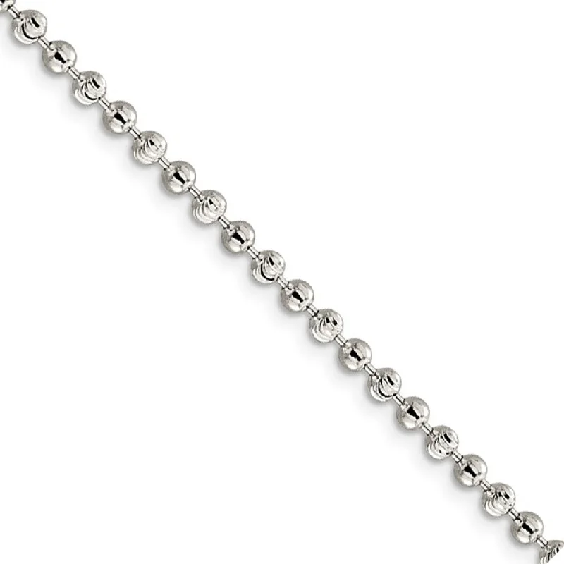 Sterling Silver 3mm Fancy Bead Chain Anklet, 10 Inch