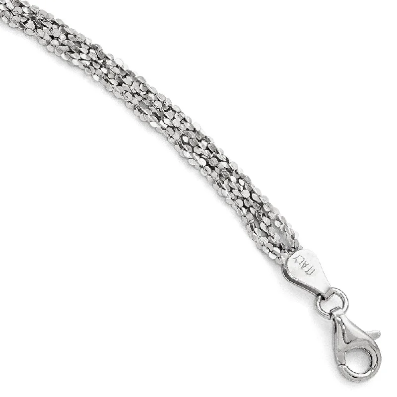 Sterling Silver 4mm Textured Three Strand Anklet, 9-10 Inch