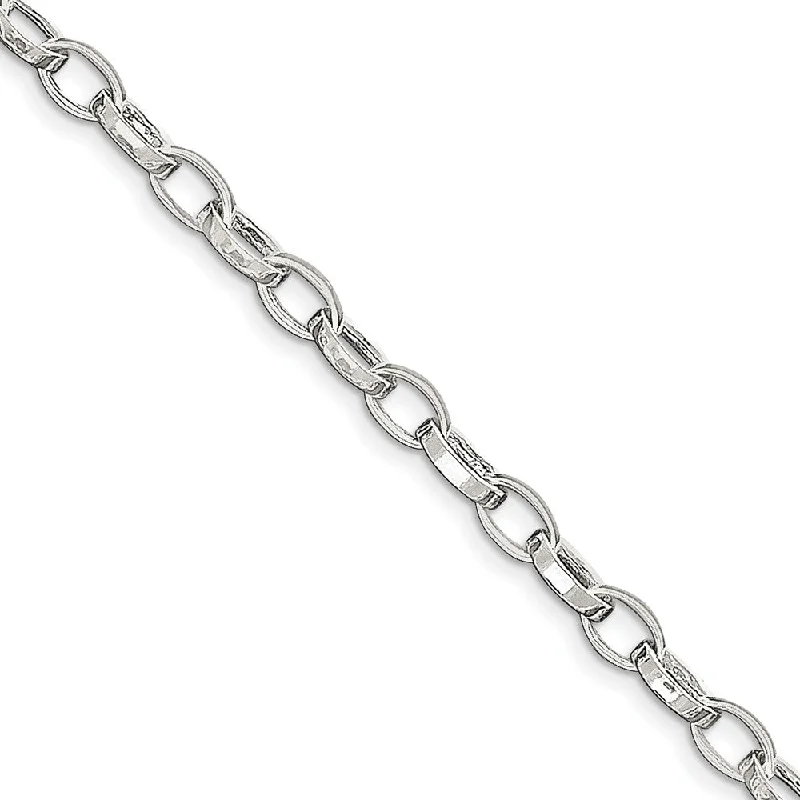 Sterling Silver 5mm, Fancy Oval Flat Link Anklet