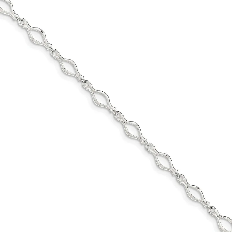 Sterling Silver 6mm, Fancy Link Anklet