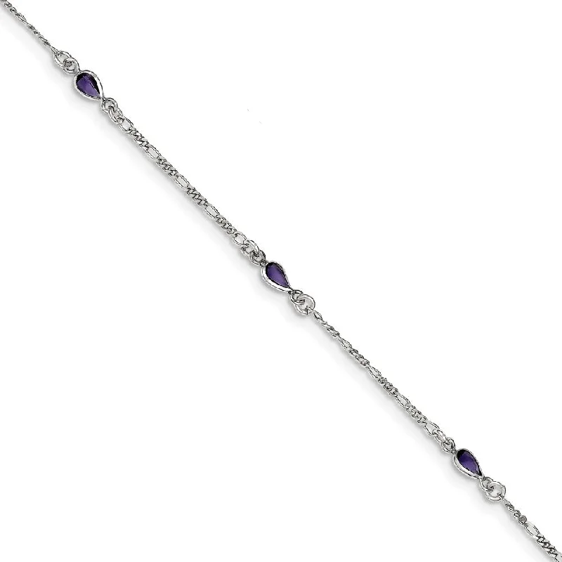 Sterling Silver Amethyst Teardrop Anklet, 9 Inch