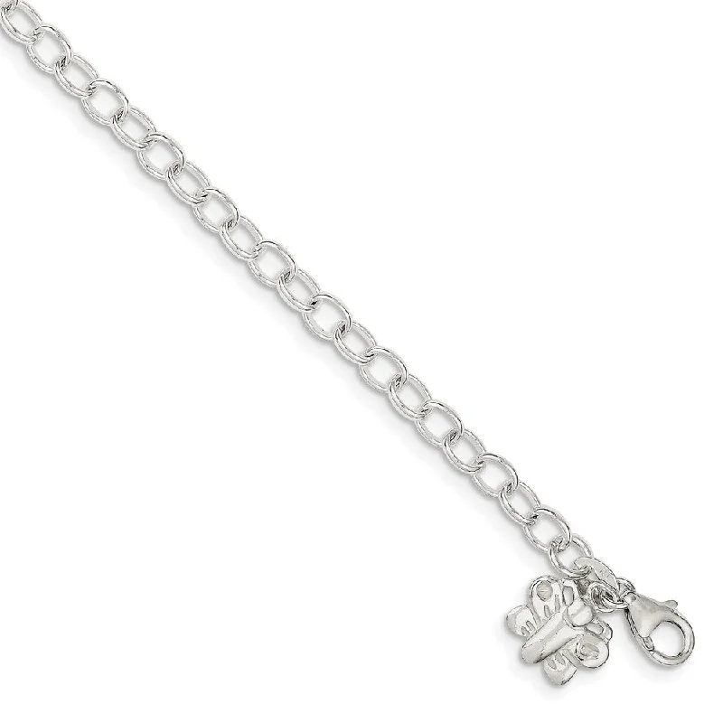 Sterling Silver Butterfly Charm Anklet, 10 Inch