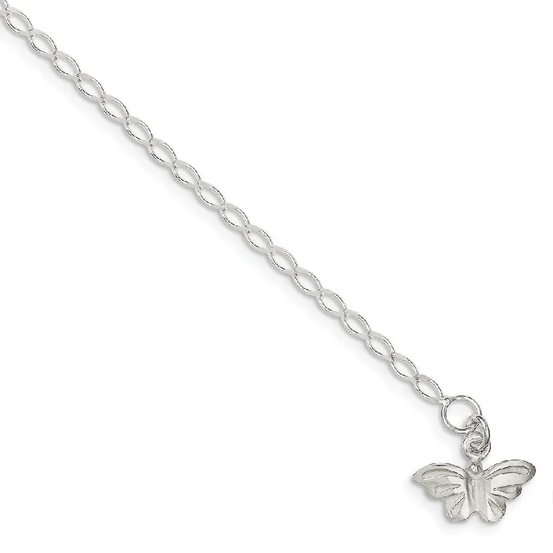 Sterling Silver Butterfly Open Link Anklet, 10 Inch