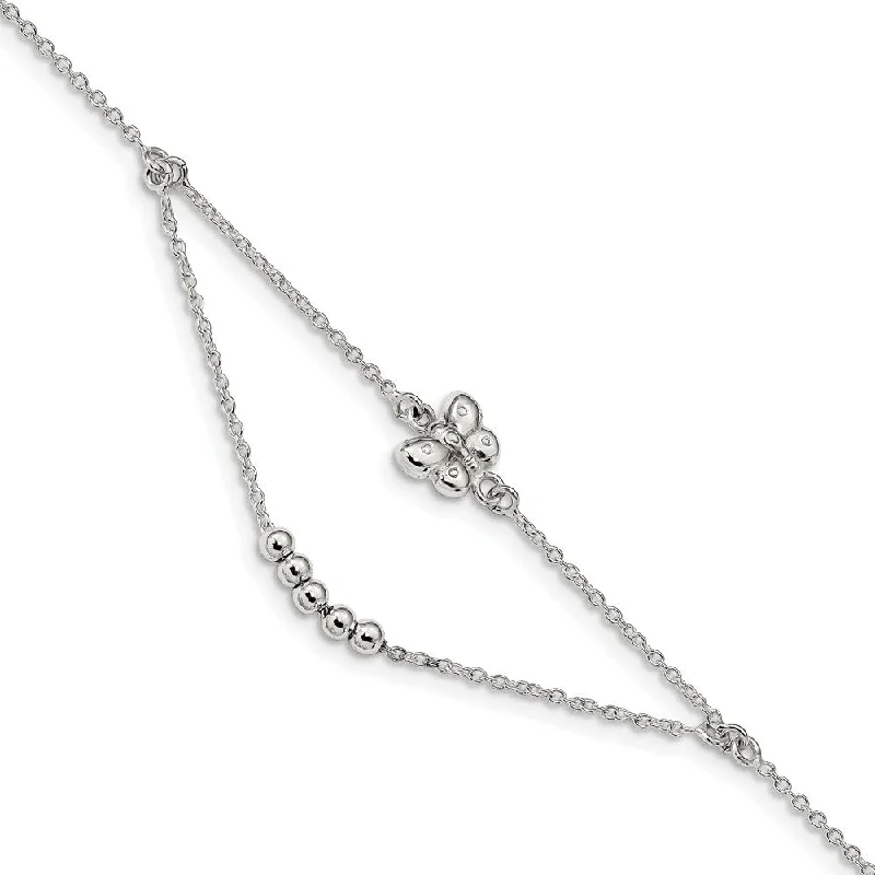 Sterling Silver Butterfly Swag Cable Chain Anklet, 9-10 Inch