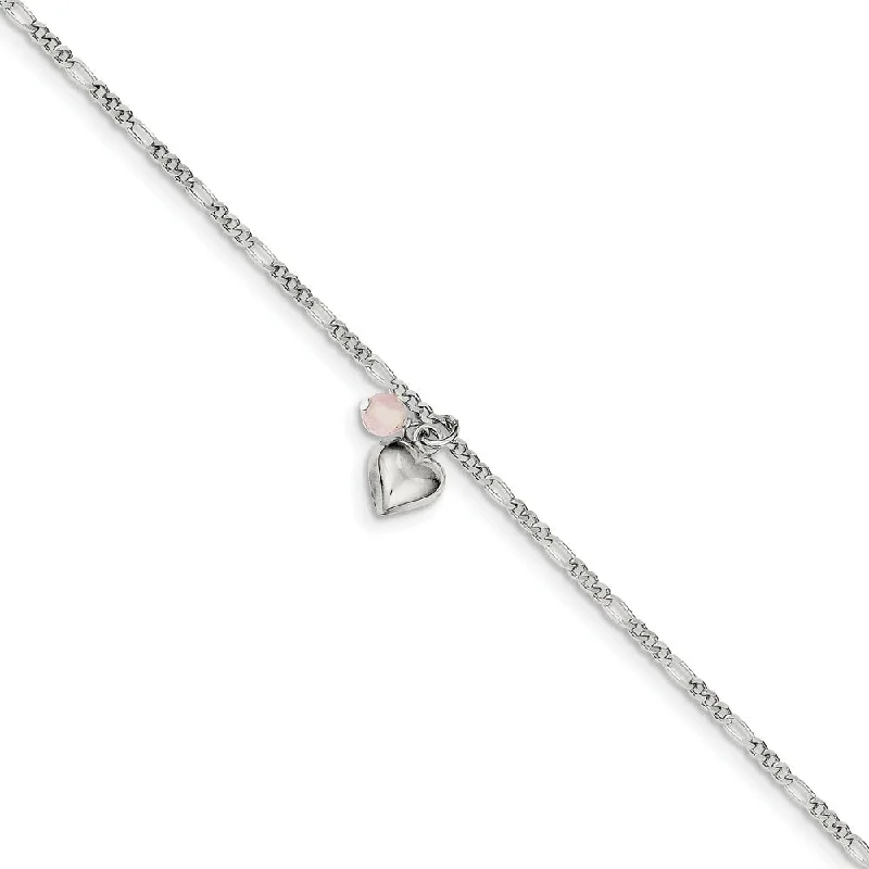 Sterling Silver Cherry Quartz, Puffed Heart Anklet