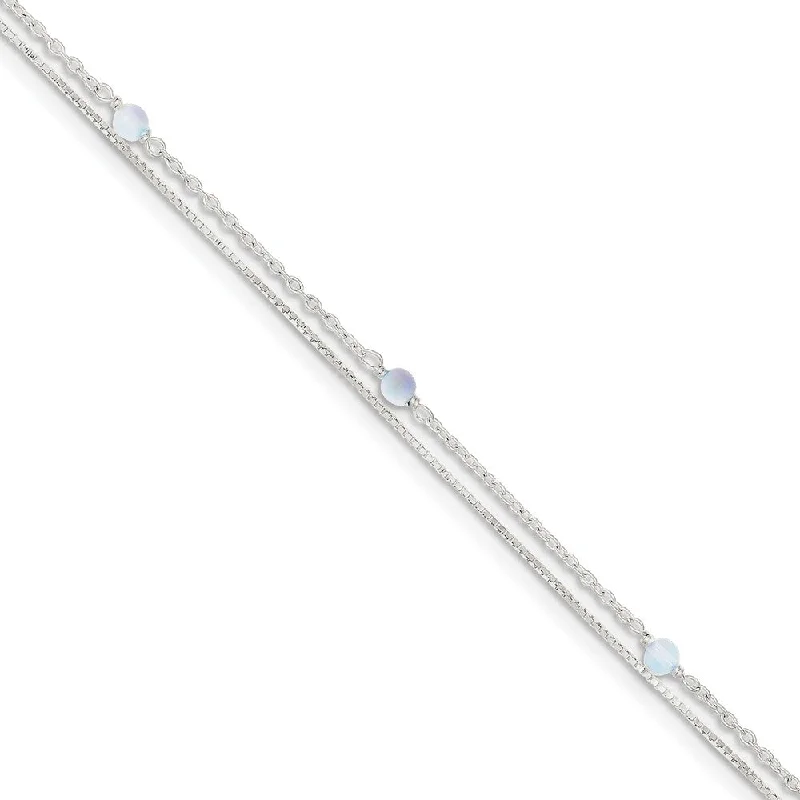 Sterling Silver Crystal Beaded Anklet, 9 Inch