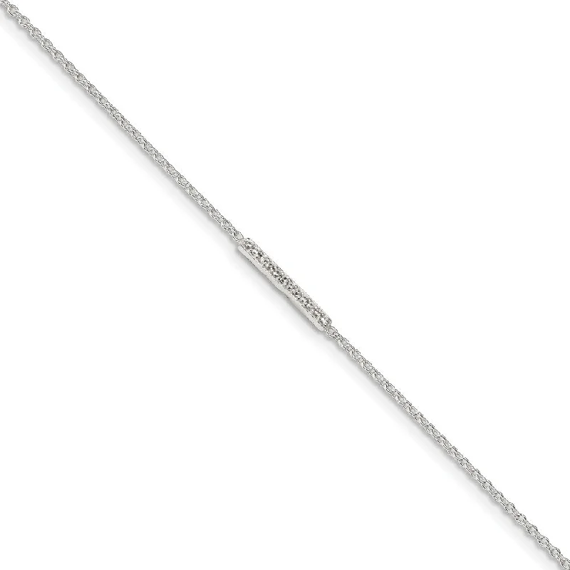 Sterling Silver CZ Bar And 1.25mm Cable Chain Anklet, 9-10 Inch